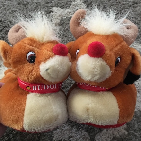 SOLD- Kids Rudolph Red Nosed Reindeer Slippers. - Picture 2 of 4